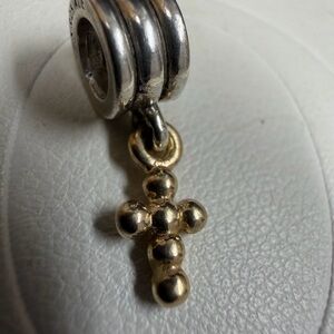 Authentic Pandora Cross Dangle Charm Two Tone Retired Pandora Charm 14k and 925
